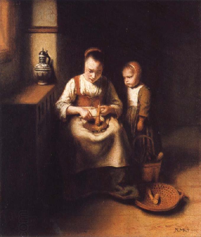 Nicolas Maes A Woman Scraping Parsnips,with a Child Standing by Her China oil painting art